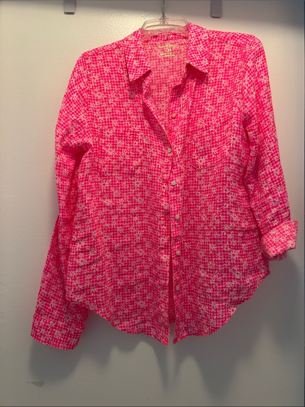 Lilly Pulitzer Pink White Button-Down Shirt - Size M
